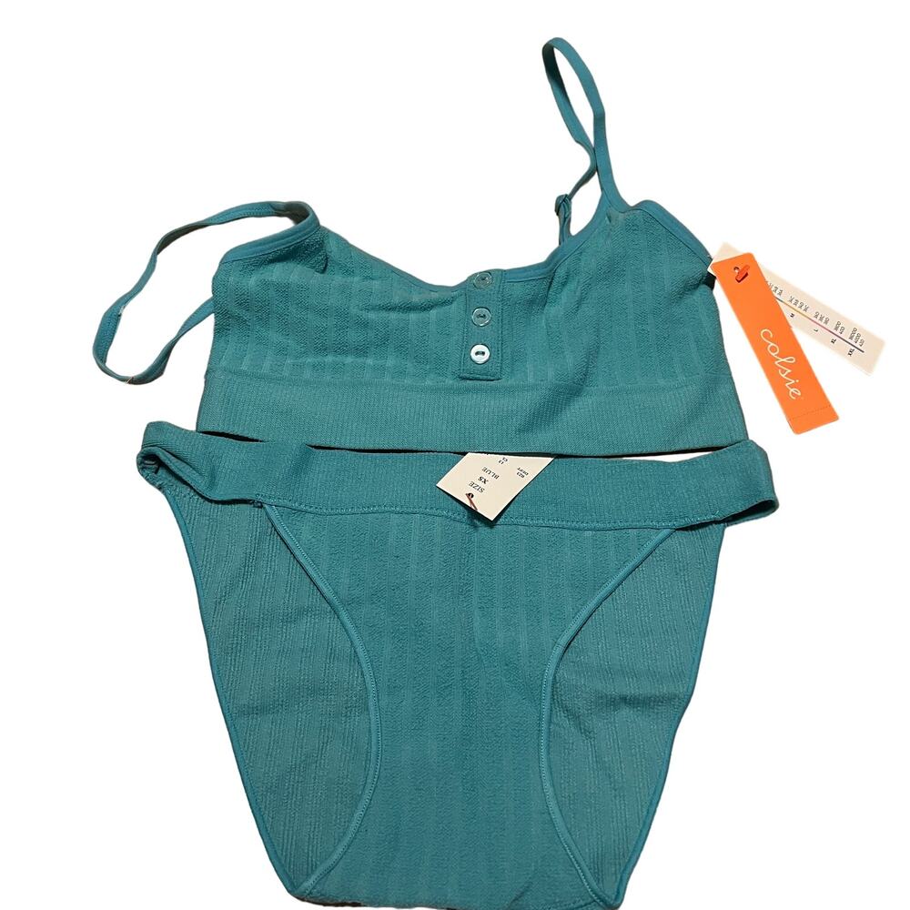 Colsie Women's Green-Blue Ribbed Bra and Underwear Set - Size XS - NWT